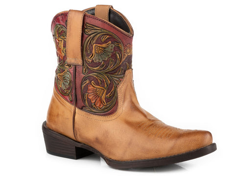 Roper Womens Dusty Tooled Tan Leather Cowboy Boots 9