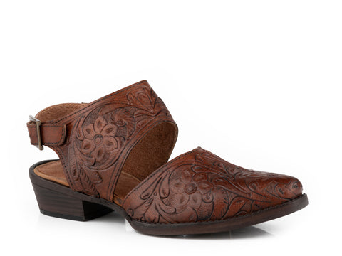 Roper Womens Dianna Tooled Brown Leather Mules Shoes