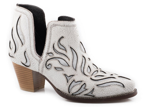 Roper Womens White Leather Rowdy Glitz Ankle Boots 7.5