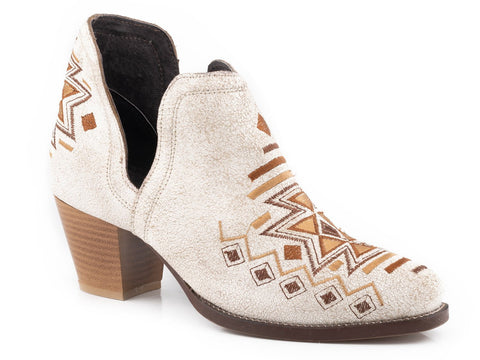 Roper Womens Rowdy Aztec White Leather Ankle Boots