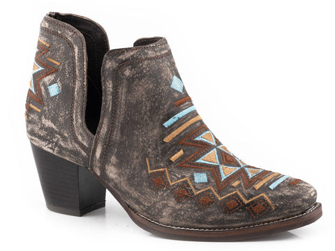 Roper Womens Rowdy Aztec Brown Leather Ankle Boots