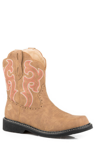 Roper Womens Tan Faux Leather Chunk Rider Cowboy Boots 8.5