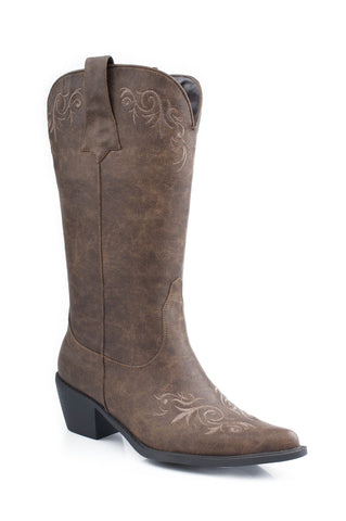 Roper Womens Brooklin Antiqued Tan Faux Leather Cowboy Boots