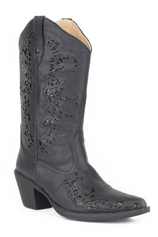Roper Womens Alisa Black Faux Leather Cowboy Boots