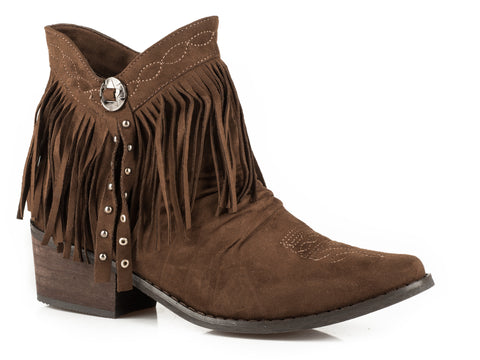 Roper Womens Fringy Brown Faux Leather Ankle Boots