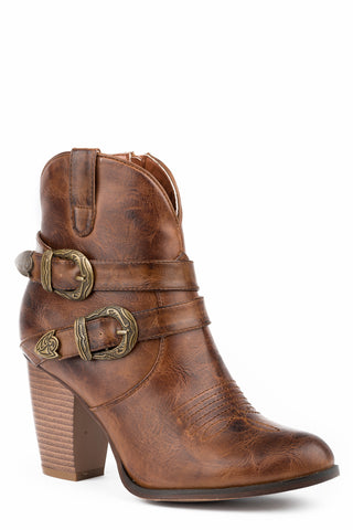 Roper Womens Maybelle Cognac Faux Leather Ankle Boots