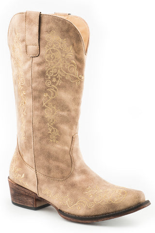Roper Womens Judith Vintage Beige Faux Leather Cowboy Boots 9