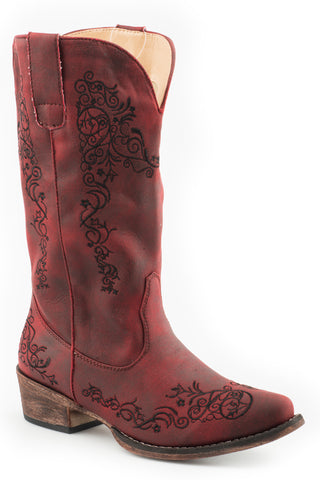 Roper Womens Judith Red Faux Leather Vintag Cowboy Boots
