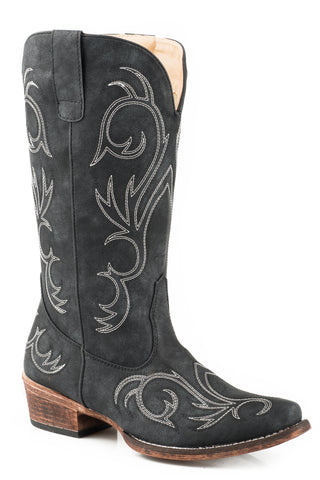 Roper Womens Riley Black Faux Leather Cowboy Boots