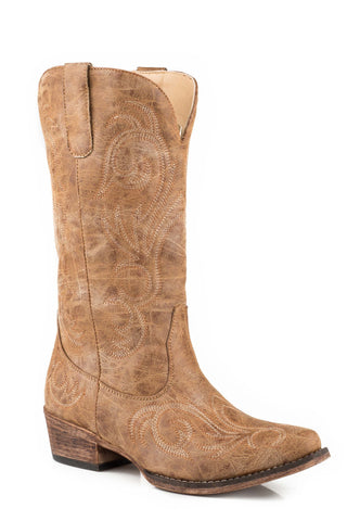 Roper Womens Riley Light Tan Faux Leather Cowboy Boots