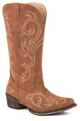 Roper Womens Riley Cognac Faux Leather Cowboy Boots
