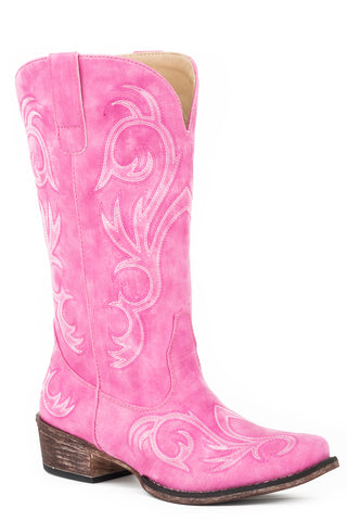 Roper Womens Riley Pink Faux Leather Cowboy Boots