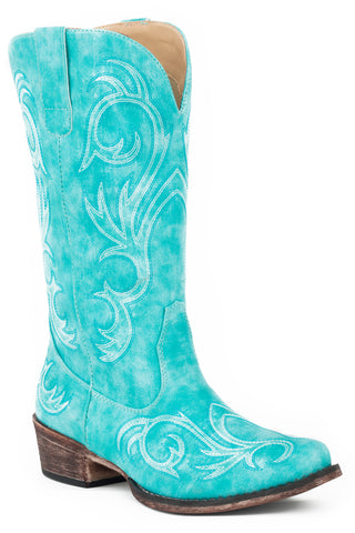 Roper Womens Riley Turquoise Faux Leather Cowboy Boots