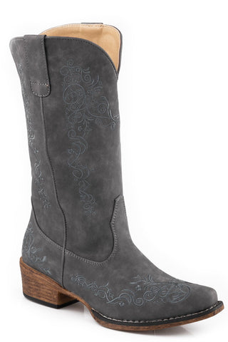 Roper Womens Riley Scroll Grey Faux Leather Cowboy Boots