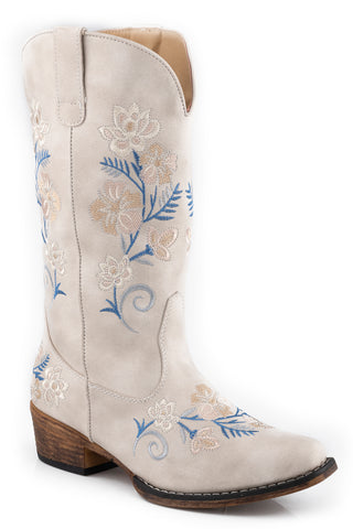 Roper Womens Riley Floral White Faux Leather Cowboy Boots 10