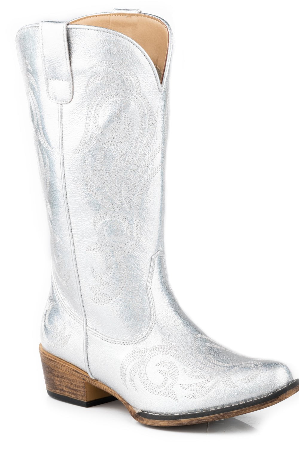 Roper Womens Riley Metallic Grey Faux Leather Cowboy Boots – The