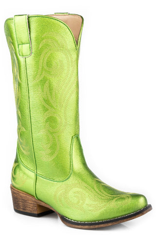 Roper Womens Riley Metallic Green Faux Leather Cowboy Boots 8