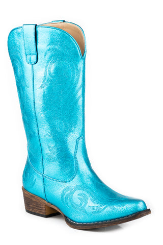 Roper Womens Riley Metallic Blue Faux Leather Cowboy Boots