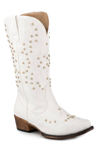 Roper Womens Riley Pearl White Faux Leather Cowboy Boots