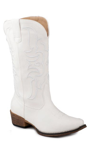 Roper Womens Riley Cord White Faux Leather Cowboy Boots