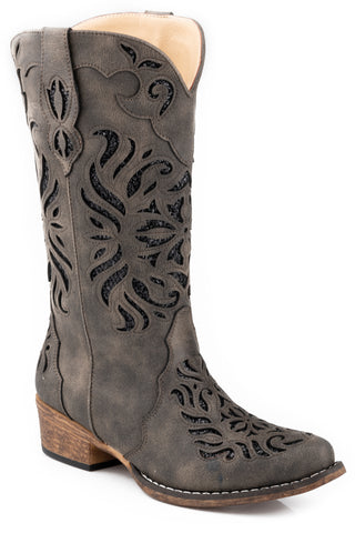 Roper Womens Riley Glitz Grey Faux Leather Cowboy Boots