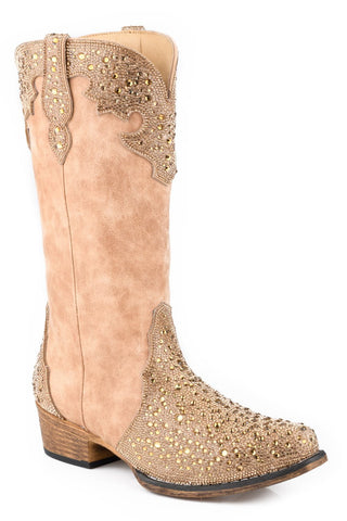 Roper Womens Riley Jewells Beige Faux Leather Cowboy Boots