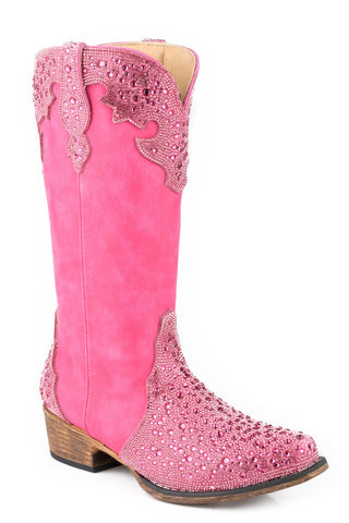 Roper Womens Riley Jewells Hot Pink Faux Leather Cowboy Boots