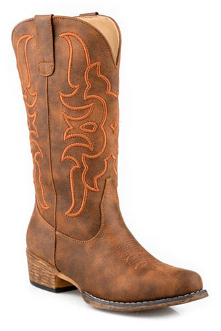 Roper Womens Riley Flextra Cord Vintage Tan Faux Leather Cowboy Boots