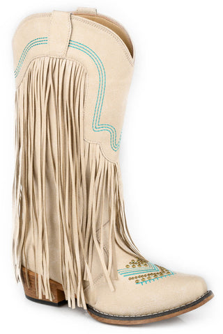 Roper Womens Dolly Off White Faux Leather 13in Cowboy Boots