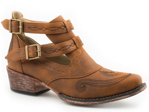 Roper Womens Willa Vintage Cognac Faux Leather Ankle Boots