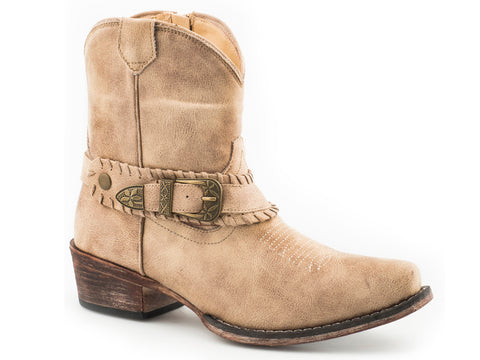 Roper Womens Nelly Beige Faux Leather Cowboy Boots