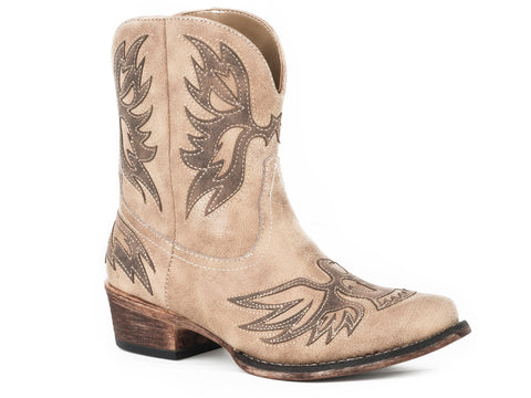 Roper Womens Amelia Distressed Tan Faux Leather Cowboy Boots