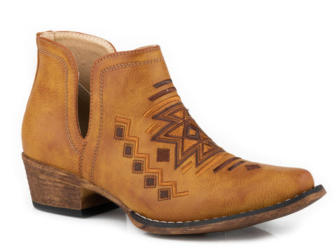 Roper Womens Ava Aztec Tan Faux Leather Ankle Boots