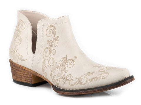 Roper Womens Ava Laser White Faux Leather Ankle Boots 8