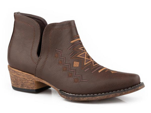 Roper Womens Ava Aztec Brown Faux Leather Ankle Boots
