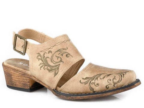 Roper Womens Adda Western Tan Faux Leather Mules Shoes