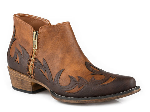 Roper Womens Lorene Tan/Brown Faux Leather Ankle Boots