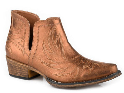 Roper Womens Ava Metallic Copper Faux Leather Ankle Boots
