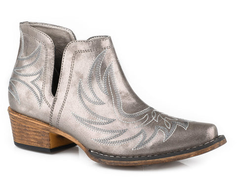Roper Womens Ava Metallic Grey Faux Leather Ankle Boots