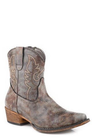 Roper Womens Shay 7in Vintage Grey Faux Leather Zipper Cowboy Boots