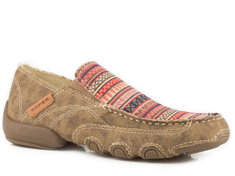 Roper Womens Daisy Tan/Pink Fabric Slip-On Shoes