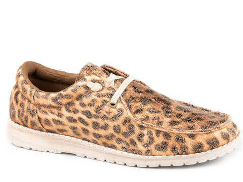 Roper Womens Hang Loose Tan Leopard Faux Leather Sneakers Shoes