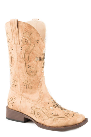 Roper Womens Faith Tan Faux Leather Cowboy Boots