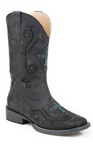 Roper Womens Faith Black Faux Leather Cowboy Boots