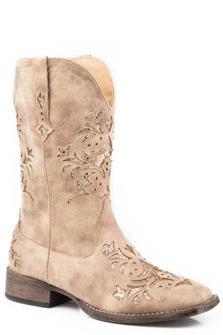 Roper Womens Kennedy Beige Faux Leather Cowboy Boots