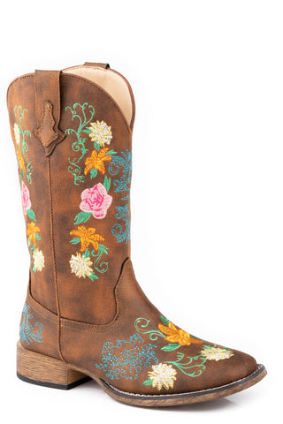 Roper Womens Bailey Floral Tan Faux Leather Cowboy Boots