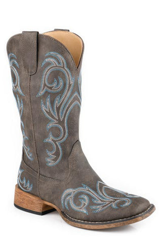Roper Womens Riley Square Vintage Brown Faux Leather 12in Cowboy Boots
