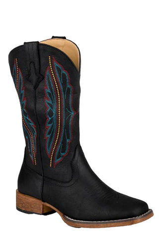 Roper Womens Loretta Black Faux Leather 11in Cowboy Boots