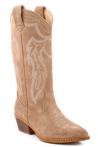Roper Womens Hattie Taupe Suede 13in Cowboy Boots