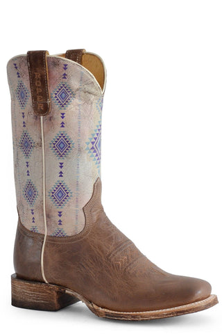 Roper Womens Az Aztec Tan Leather Cowboy Boots